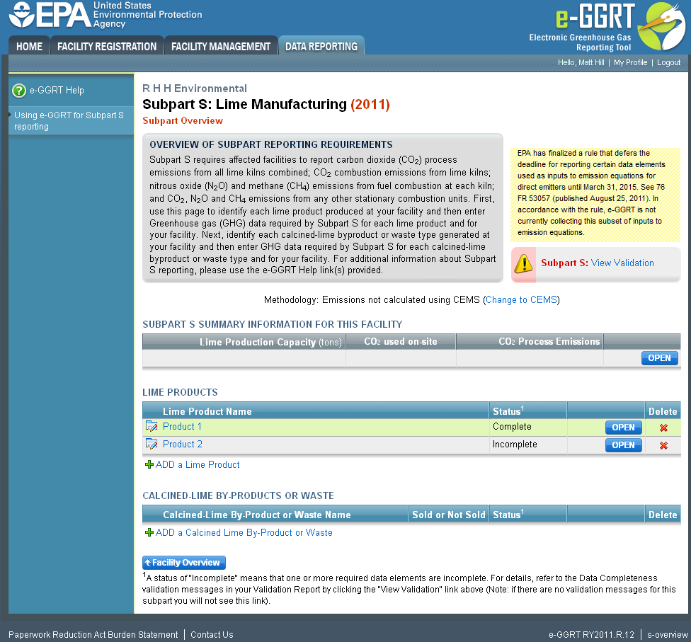 Image of Subpart S: Lime Manufacturing webpage.